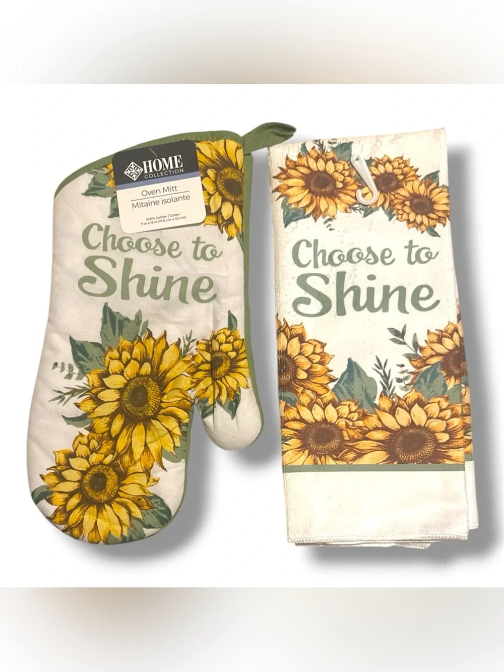 Home Collection Sunflower Oven Mitt and Kitchen Towel “Choose Your Sunshine”